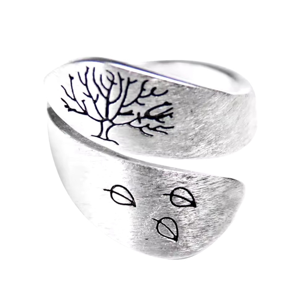 NEW Gorgeous Brushed 925‎ Sterling Silver Adjustable Tree Of Life Wrap Ring